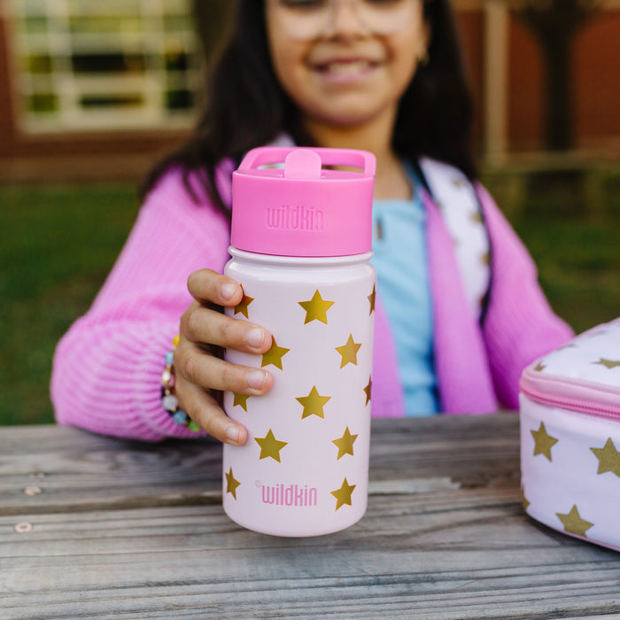 Pink and Gold Stars Steel Water Bottle