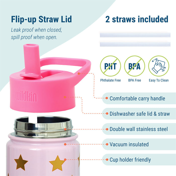 Pink and Gold Stars Steel Water Bottle