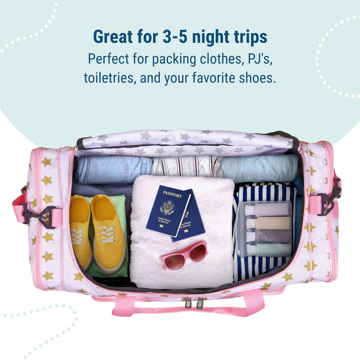Pink and Gold Stars Weekender Duffel Bag