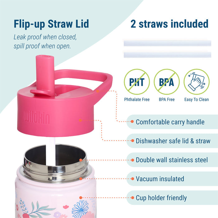 Pink Floral Bloom Steel Water Bottle