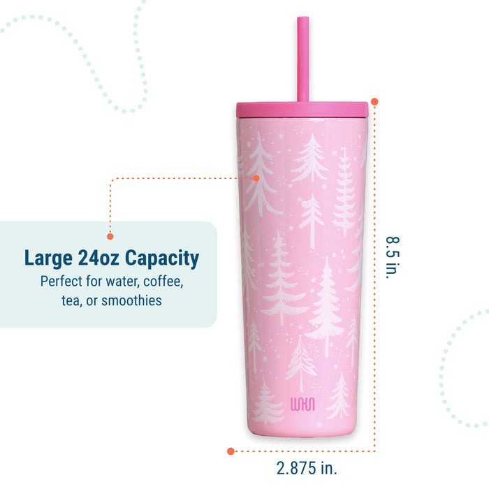Pink Wonderland 24 oz Insulated Tumbler with Straw & Lid
