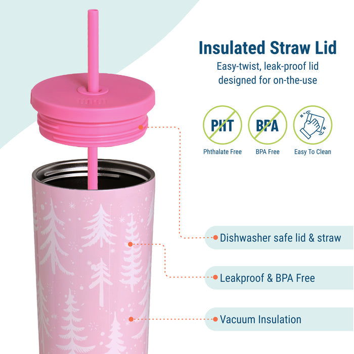 Pink Wonderland 24 oz Insulated Tumbler with Straw & Lid