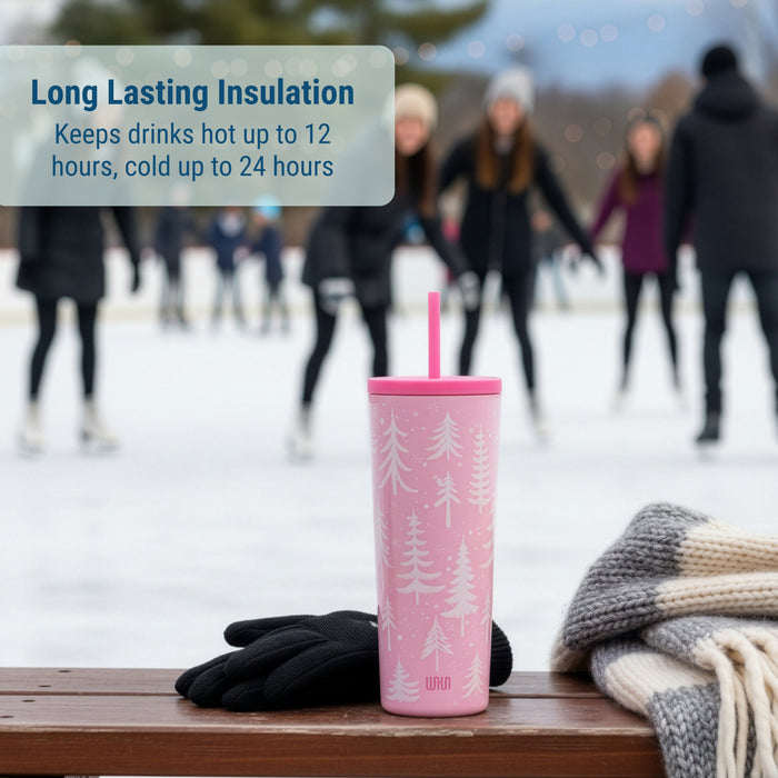 Pink Wonderland 24 oz Insulated Tumbler with Straw & Lid