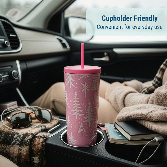 Pink Wonderland 24 oz Insulated Tumbler with Straw & Lid