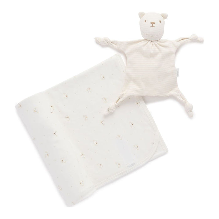 Purebaby Organic Cotton Bunny Rug and Snookie Soother Blanket Set Vanilla Bear