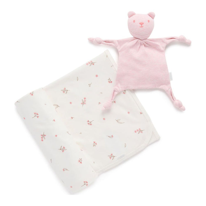 Purebaby Organic Cotton Bunny Rug and Snookie Soother Blanket Set Vanilla Blossom