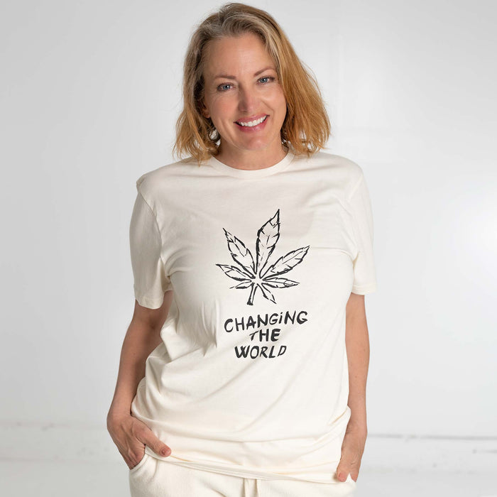 PUREVALLEY 100% Organic Prima Cotton T-Shirt - Eco-Printed: Changing The World (99.9% Biodegradable)