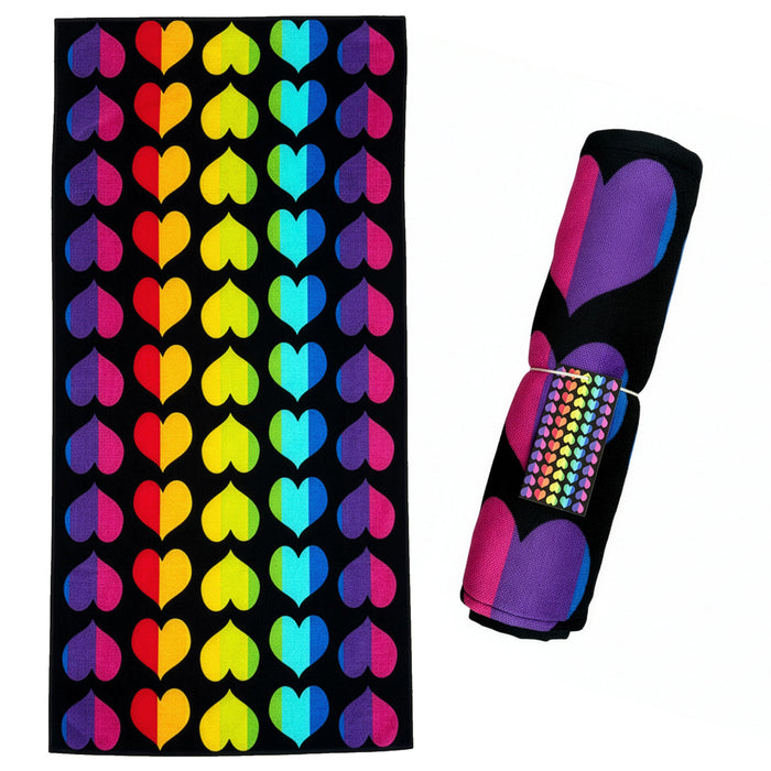 Rainbow Hearts 100% Cotton Beach Towel