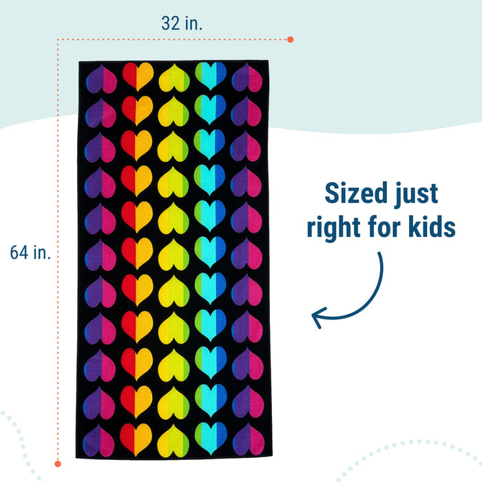 Rainbow Hearts 100% Cotton Beach Towel