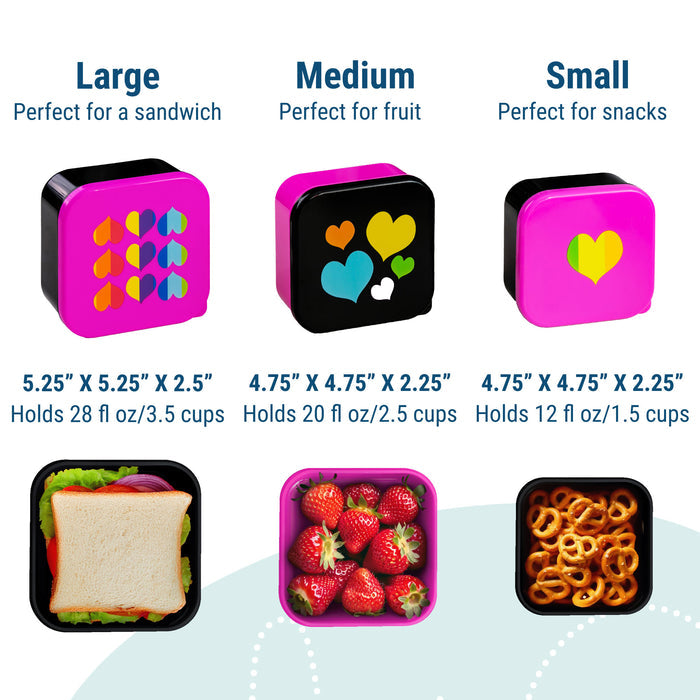 Rainbow Hearts Nested Snack Containers