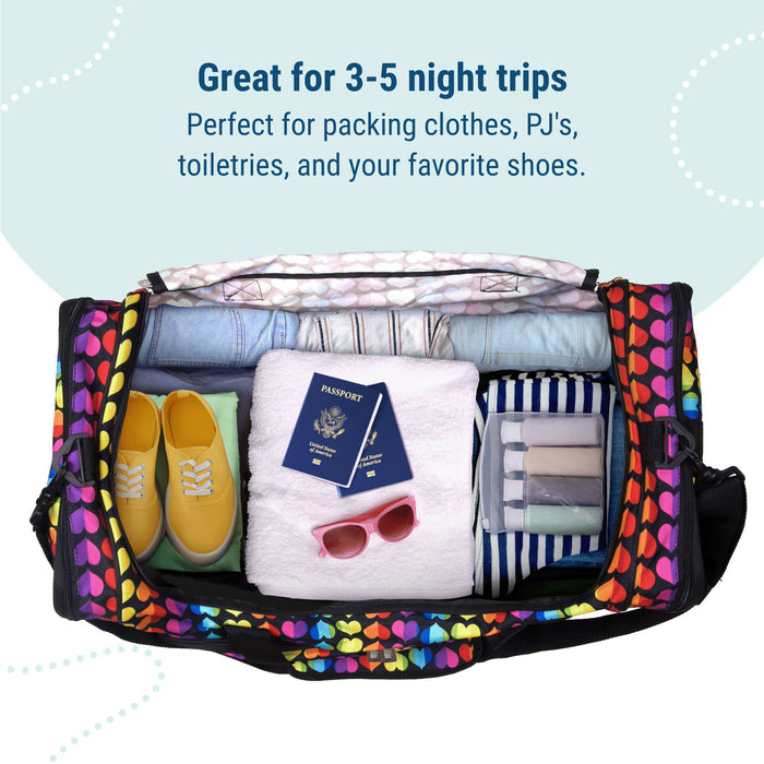 Rainbow Hearts Weekender Duffel Bag