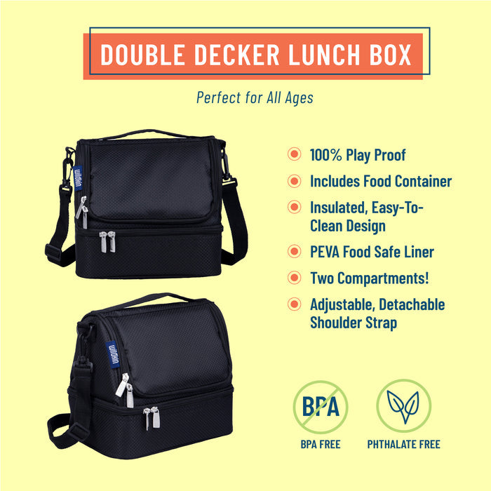 Rip-Stop Black Two Compartment Lunch Bag