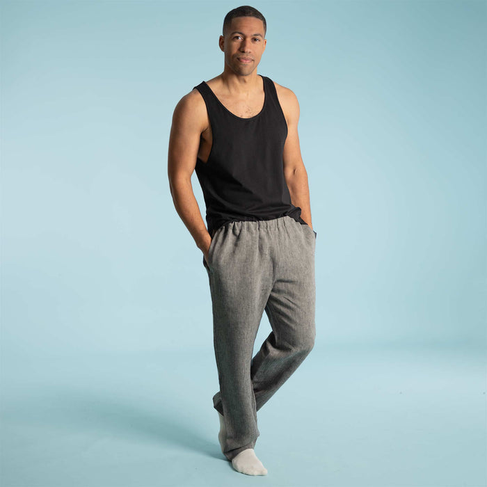 organic linen pants with biodegradable elastic waistband