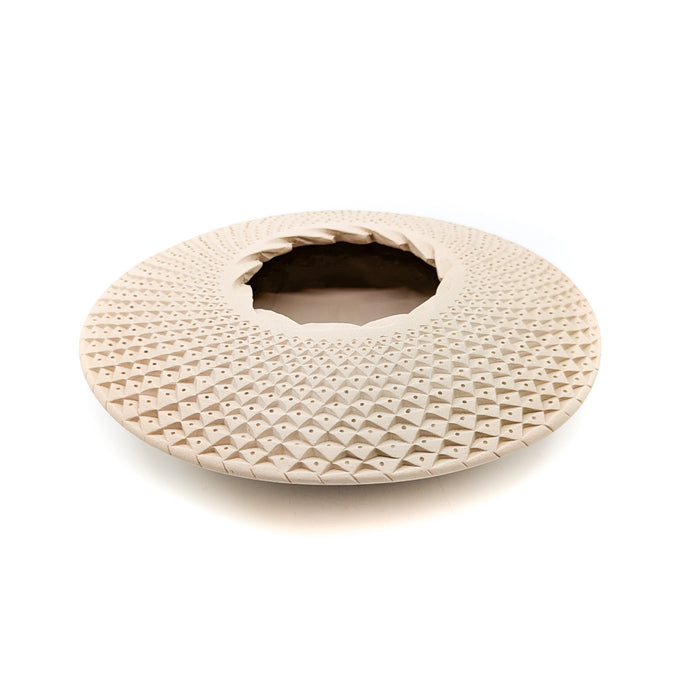 Shallow Monochrome Pot with Geometric Etching