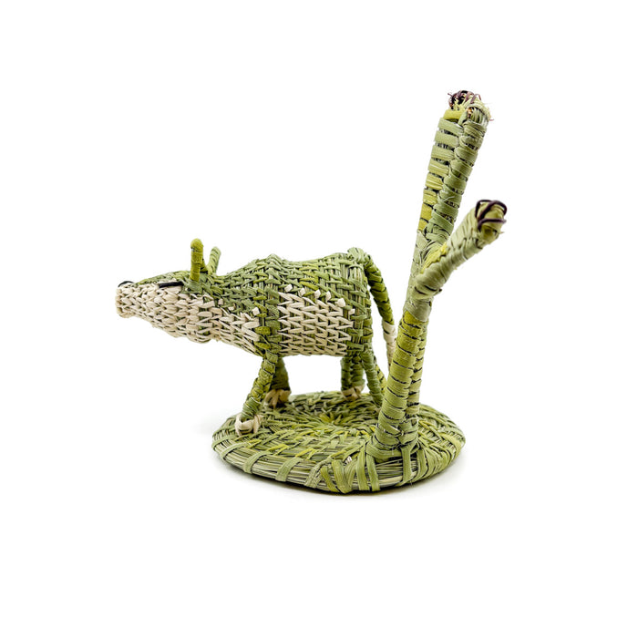 Sniffing Coyote with Saguaro Basket Sculpture by Fred Cruz