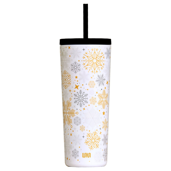 Snow Flakes 24 oz Insulated Tumbler with Straw & Lid