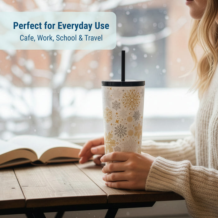 Snow Flakes 24 oz Insulated Tumbler with Straw & Lid