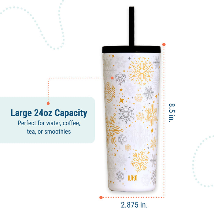 Snow Flakes 24 oz Insulated Tumbler with Straw & Lid