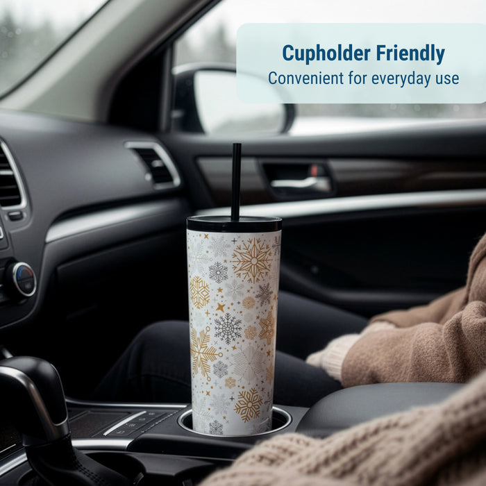 Snow Flakes 24 oz Insulated Tumbler with Straw & Lid