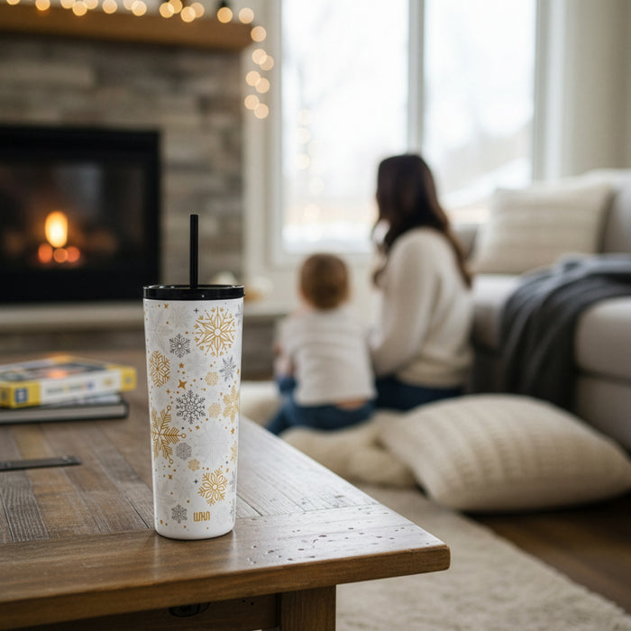 Snow Flakes 24 oz Insulated Tumbler with Straw & Lid
