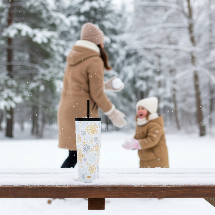 Snow Flakes 24 oz Insulated Tumbler with Straw & Lid
