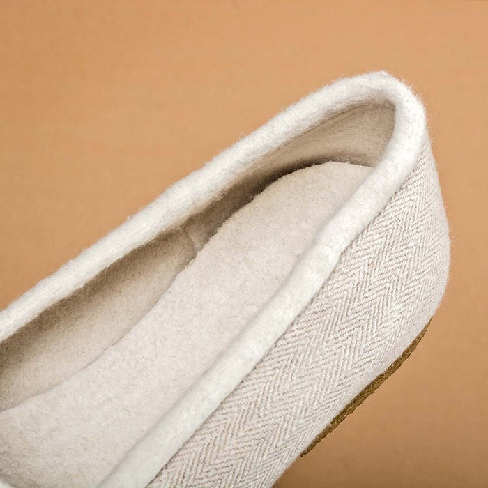 SNOW WHITE Handmade Hemp Ballet Flats (Lined with 100% Organic Cotton Fleece) (Natural Rubber Sole) (Discontinued)