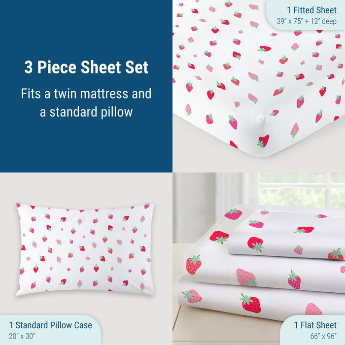 Strawberry 100% Cotton Percale Sheet Set