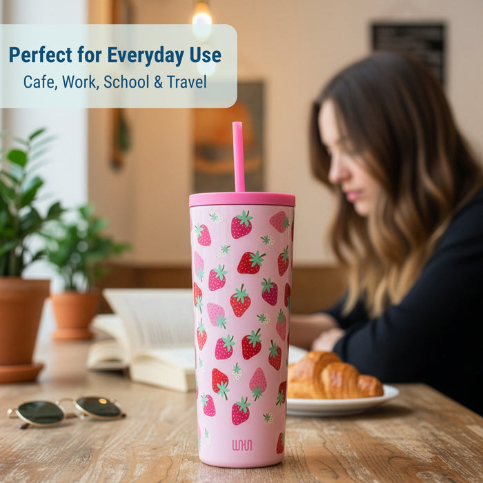Strawberry 24 oz Insulated Tumbler with Straw & Lid