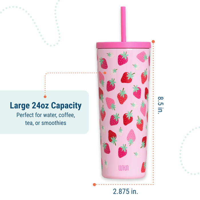 Strawberry 24 oz Insulated Tumbler with Straw & Lid