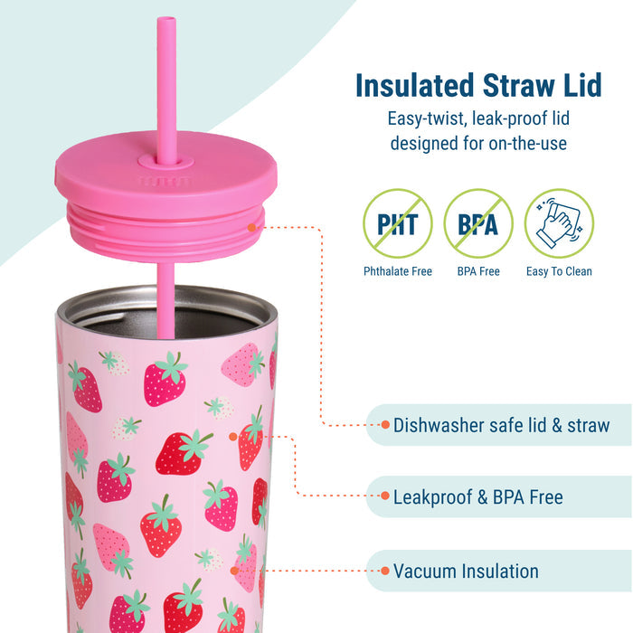 Strawberry 24 oz Insulated Tumbler with Straw & Lid