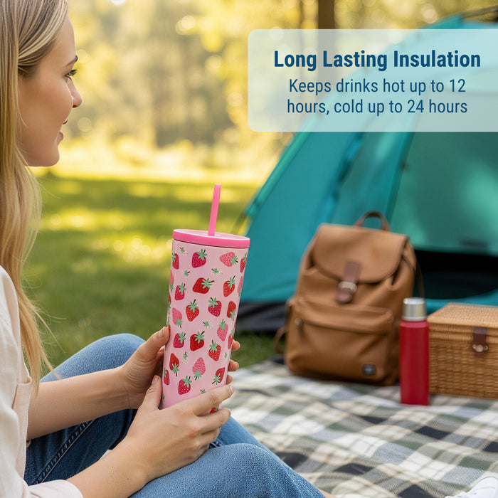 Strawberry 24 oz Insulated Tumbler with Straw & Lid