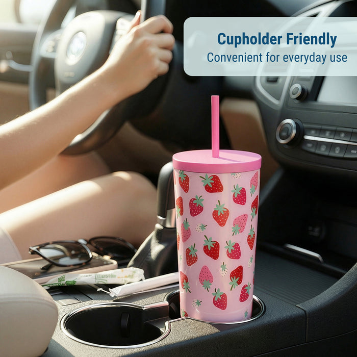 Strawberry 24 oz Insulated Tumbler with Straw & Lid