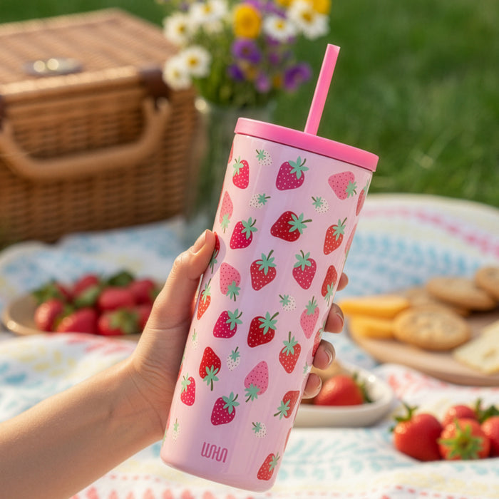 Strawberry 24 oz Insulated Tumbler with Straw & Lid