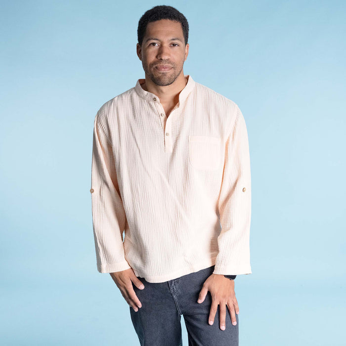SURFSIDE 100% Organic Cotton Double-Gauze Muslin Shirt (OC Thread, Plastic-Free Coconut Buttons, No Synthetics) (100% Biodegradable)
