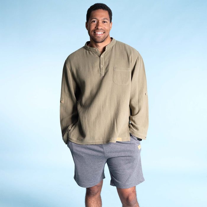 SURFSIDE 100% Organic Cotton Double-Gauze Muslin Shirt (OC Thread, Plastic-Free Coconut Buttons, No Synthetics) (100% Biodegradable)