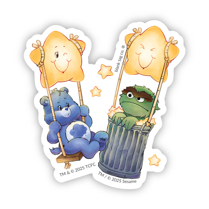 The Floating Grumpy Bear And Oscar The Grouch Sticker