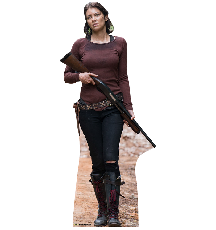 Life-size cardboard cutout standee of Maggie Green from The Walking Dead, showing her in a jacket and jeans against a white background