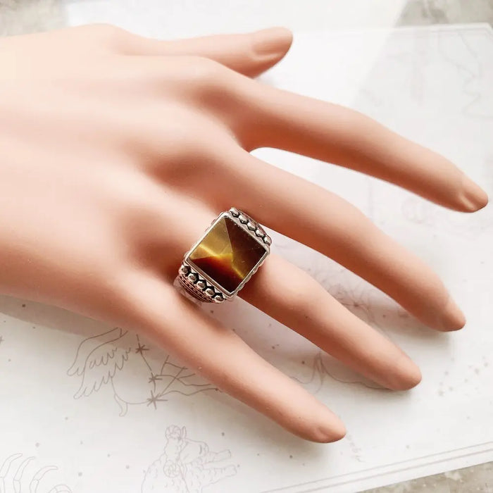 Tiger Eye Ring Mens Skull and Crossbones Tiger-Universe