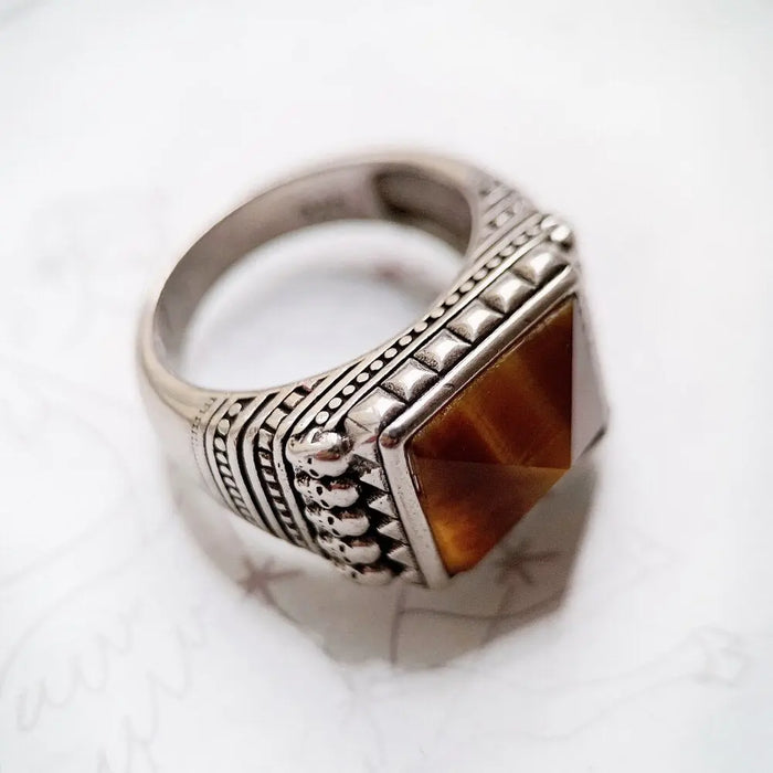 Tiger Eye Ring Mens Skull and Crossbones Tiger-Universe