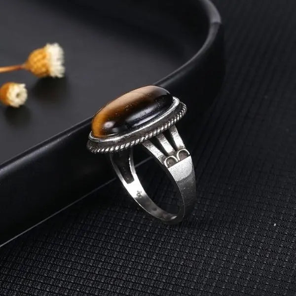 Tiger Eye Stone Silver Ring Tiger-Universe