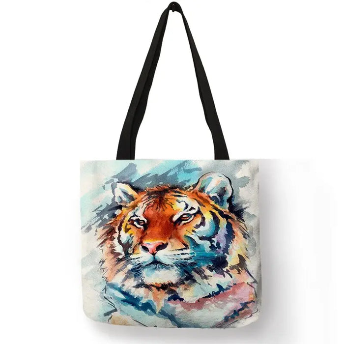SY0062 Cool Tiger Print  Women Hand Bag Large Capacity Shopping Bags Colorful Oil Painting Shoulder Bags for School Travel Tiger-Universe