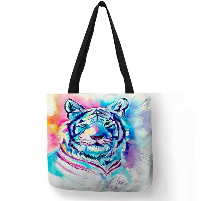 SY0062 Cool Tiger Print  Women Hand Bag Large Capacity Shopping Bags Colorful Oil Painting Shoulder Bags for School Travel Tiger-Universe