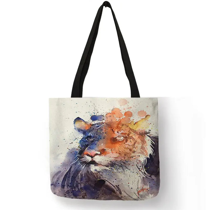 SY0062 Cool Tiger Print  Women Hand Bag Large Capacity Shopping Bags Colorful Oil Painting Shoulder Bags for School Travel Tiger-Universe