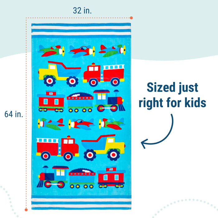 Trains, Planes & Trucks 100% Cotton Beach Towel