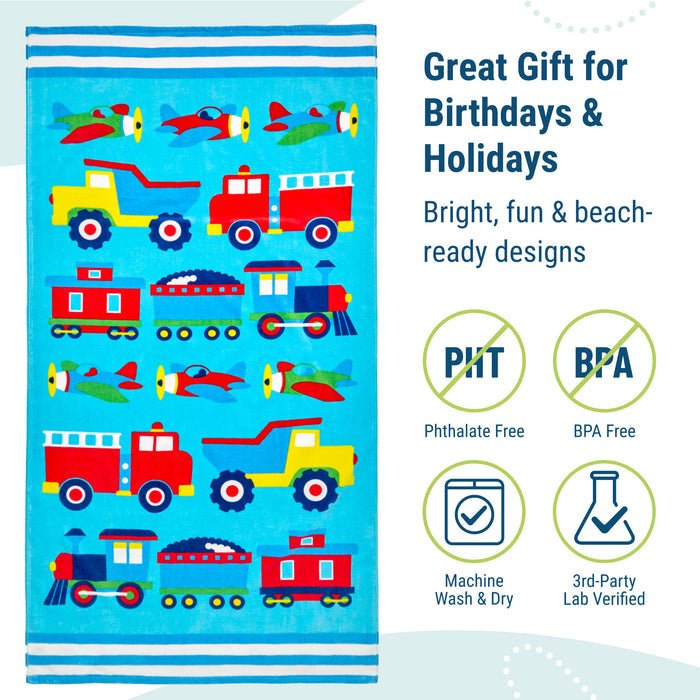 Trains, Planes & Trucks 100% Cotton Beach Towel