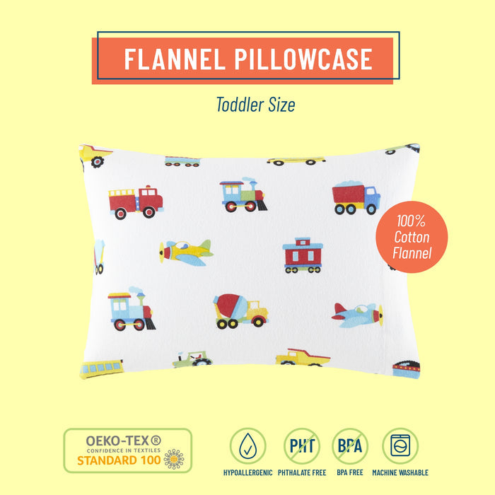 Trains, Planes & Trucks 100% Cotton Flannel Pillowcase