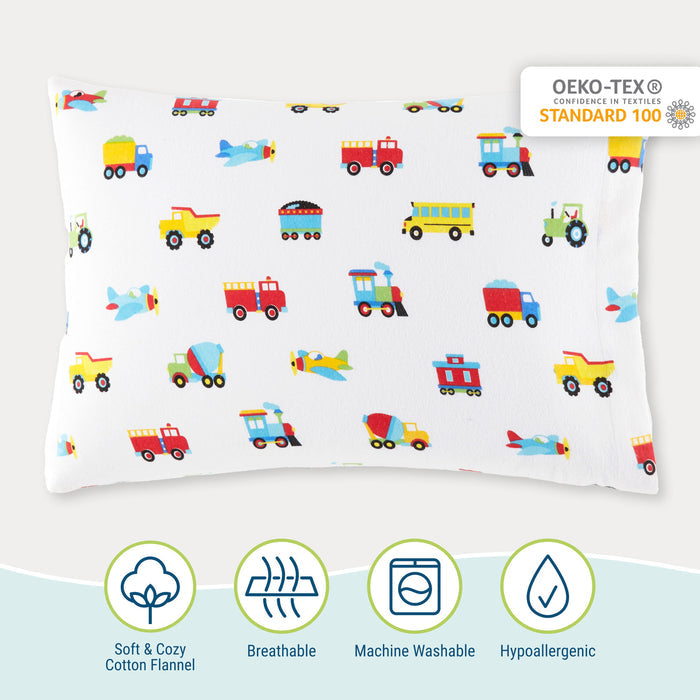 Trains, Planes & Trucks 100% Cotton Flannel Pillowcase