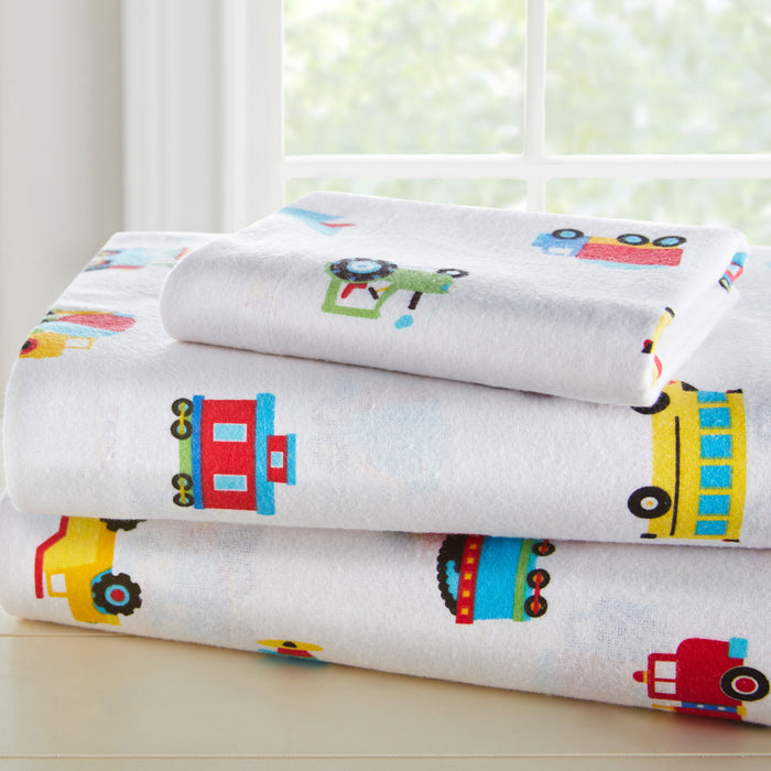 Trains Planes & Trucks 100% Cotton Flannel Sheet Set