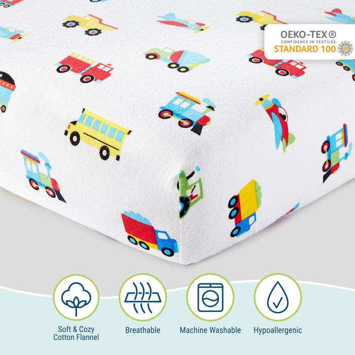 Trains Planes & Trucks 100% Cotton Flannel Sheet Set