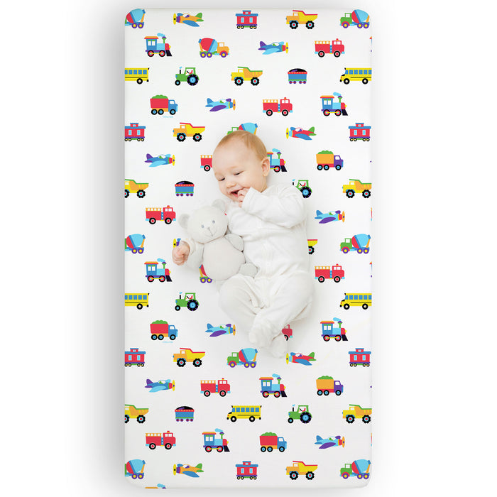 Trains, Planes & Trucks 100% Cotton Percale Fitted Crib Sheet